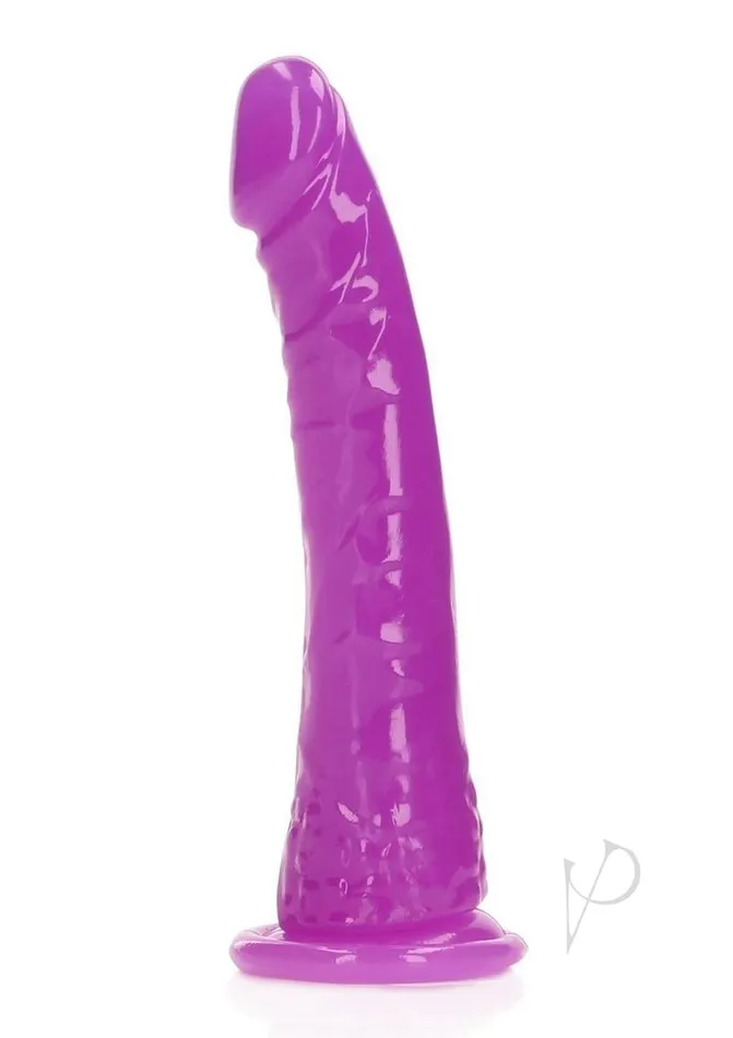 Real Rock Female Sex Toys RealRock Slim Glow in the Dark Dildo with Suction Cup 6in Purple