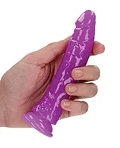 Real Rock Female Sex Toys RealRock Slim Glow in the Dark Dildo with Suction Cup 6in Purple