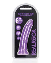 Real Rock Female Sex Toys RealRock Slim Glow in the Dark Dildo with Suction Cup 6in Purple