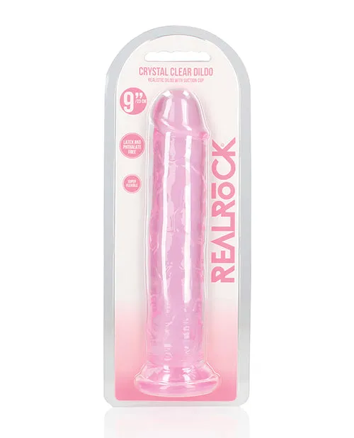 Real Rock RealRock Crystal Clear Straight No Balls Dildo 9in Pink Dildos