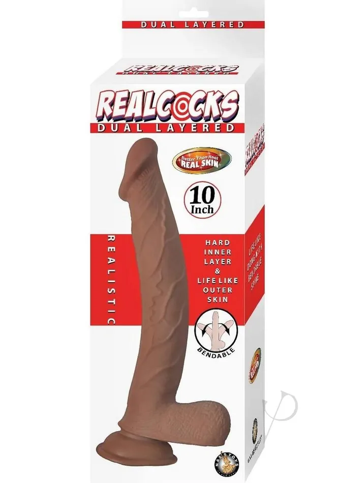 Realcocks Dildos Realcocks Dual Layered Bendable Dildo 10in Chocolate