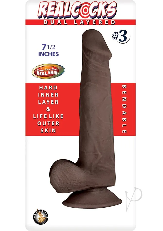 Realcocks Realcocks Dual Layered 3 Bendable Dildo 75in Chocolate Dildos