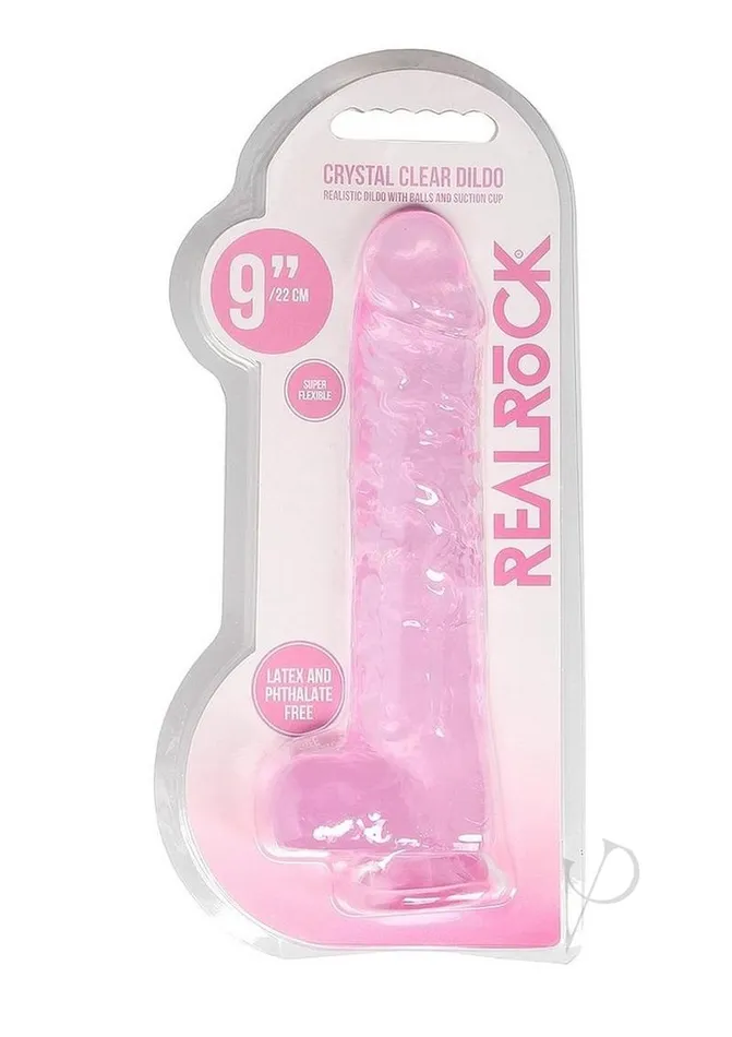 RealRock Crystal Clear Dildo with Balls 9in Pink Real Rock Dildos