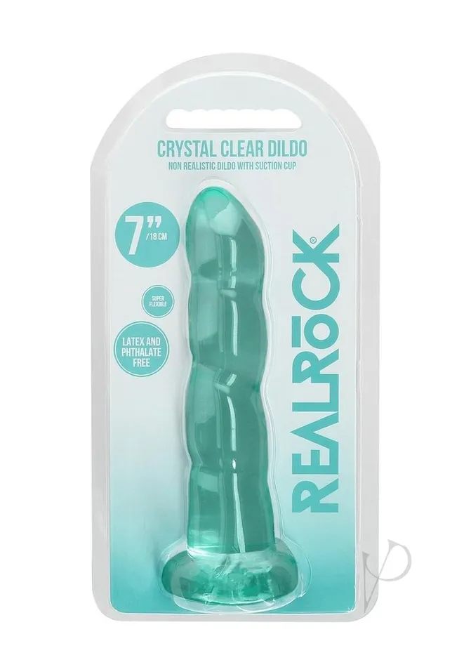 RealRock Crystal Clear Dildo with Suction Cup 7in Turquoise Real Rock Female Sex Toys RealRock Crystal Clear Dildo with Suction Cup 7in Turquoise Real Rock Female Sex Toys