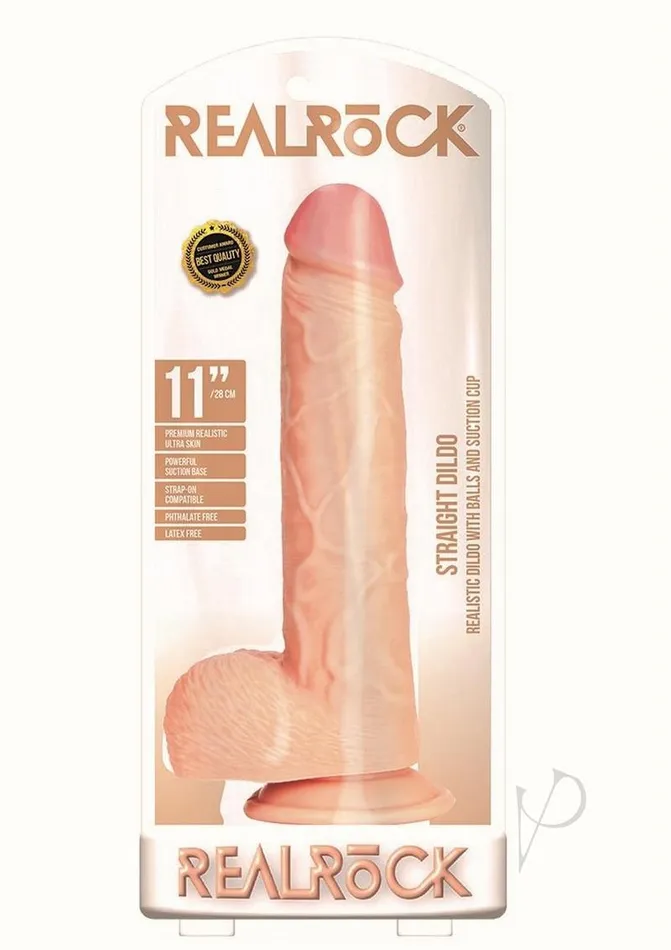 RealRock Straight Realistic Dildo with Balls and Suction Cup 11in Vanilla Real Rock Female Sex Toys RealRock Straight Realistic Dildo with Balls and Suction Cup 11in Vanilla Real Rock Female Sex Toys