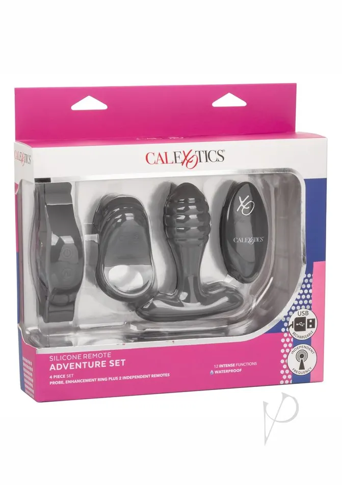 Remote Controlled Vibes Anal CalExotics Silicone Adventure Set Anal Plug Kit with Remote Control Black Remote Controlled Vibes Anal CalExotics Silicone Adventure Set Anal Plug Kit with Remote Control Black