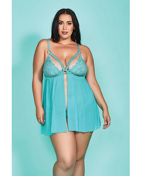 Riley Eyelash Lace Soft Cup Babydoll Panty Teal 3X Glitter Female Sex Toys Riley Eyelash Lace Soft Cup Babydoll Panty Teal 3X Glitter Female Sex Toys