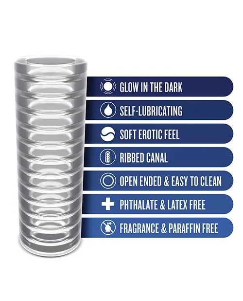 Rize Ribz Self Lubricating Stroker Dual End Masturbator Clear Rize Male Sex Toys