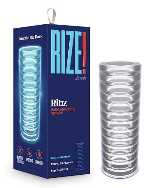 Rize Ribz Self Lubricating Stroker Dual End Masturbator Clear Rize Male Sex Toys