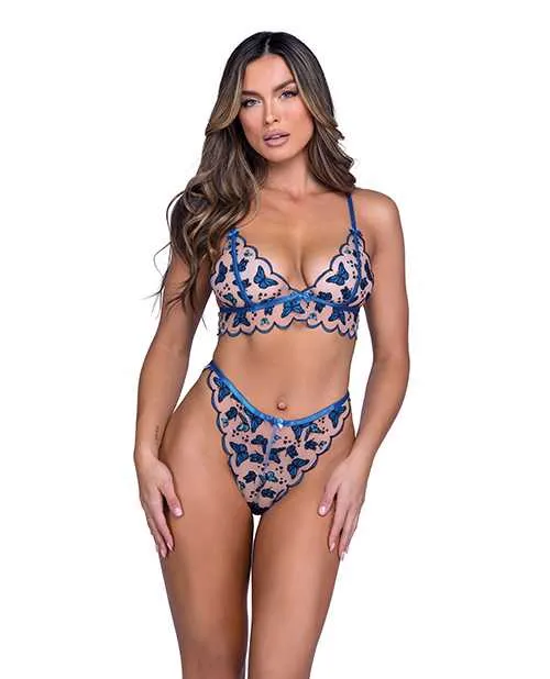 Roma Confidential Vibrators Butterfly Beauty Embroidered Bralette Panty Blue MD Roma Confidential Vibrators Butterfly Beauty Embroidered Bralette Panty Blue MD