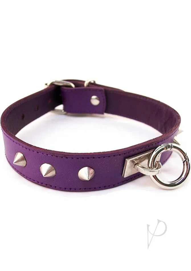 Rouge Male Sex Toys Rouge O Ring Studded Adjustable Leather Collar Purple