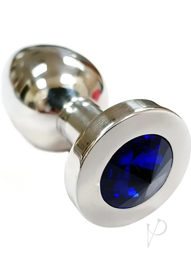 Rouge Smooth Stainless Steel Anal Plug Medium Blue Jewel Rouge Male Sex Toys