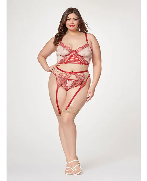 Seven Til Midnight Sheer Stretch Mesh wFloral Contrast Embroidery Bustier Garter Belt Thong RedNude 3X4X Vibrators Seven Til Midnight Sheer Stretch Mesh wFloral Contrast Embroidery Bustier Garter Belt Thong RedNude 3X4X Vibrators