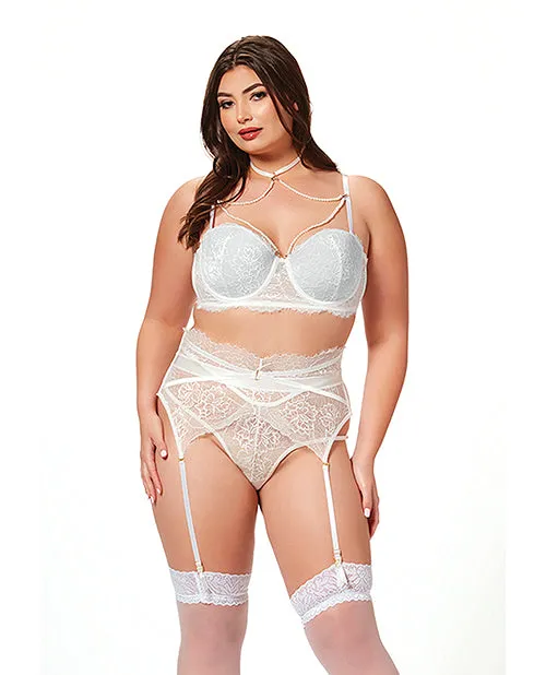 Seven Til Midnight Teddies And Bodies Lace Pearl Bra Garter Belt Thong White 3X4X Seven Til Midnight Teddies And Bodies Lace Pearl Bra Garter Belt Thong White 3X4X