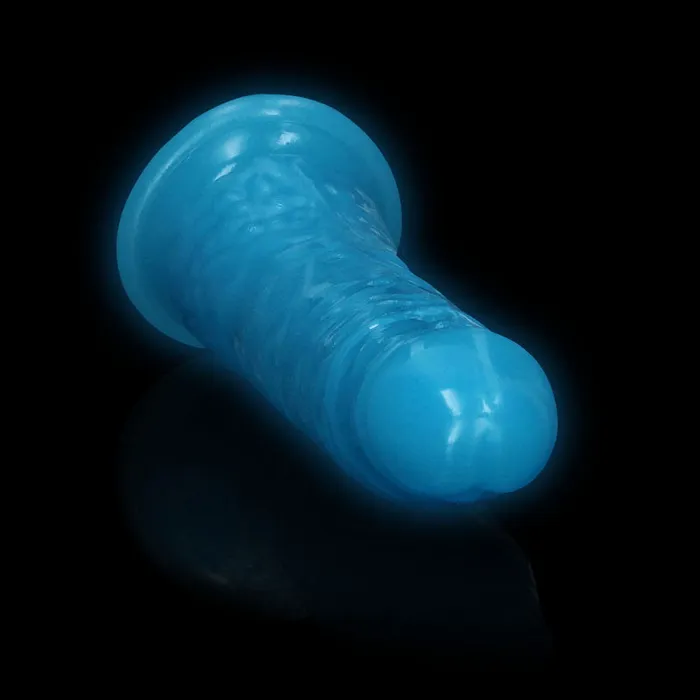 Shots Toys Dildos REALROCK 6 Inch Slim Glow in the Dark Neon Blue