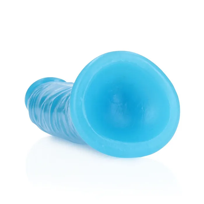 Shots Toys Dildos REALROCK 6 Inch Slim Glow in the Dark Neon Blue