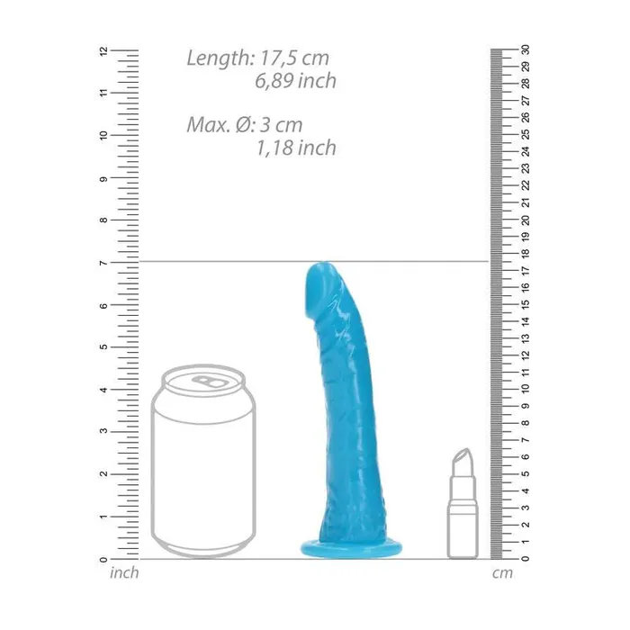 Shots Toys Dildos REALROCK 6 Inch Slim Glow in the Dark Neon Blue