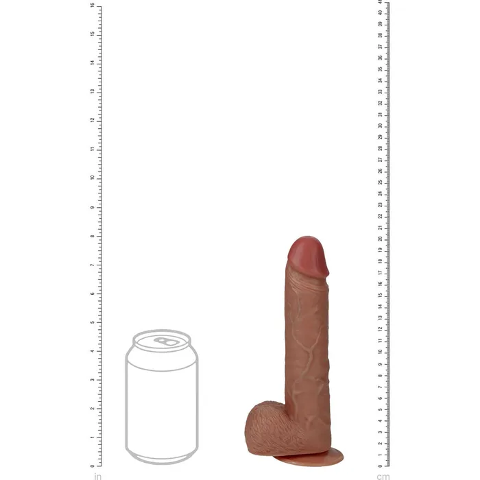 Shots Toys Female Sex Toys REALROCK 8 Inch Vibrating Thrusting Cock with Balls Tan