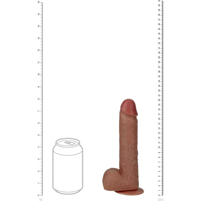 Shots Toys Female Sex Toys REALROCK 8 Inch Vibrating Thrusting Cock with Balls Tan