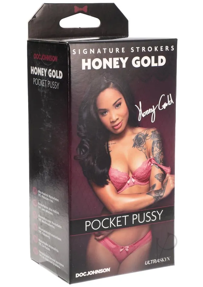 Signature Strokers Honey Gold Ultraskyn Pocket Masturbator Pussy Caramel Signature Strokers Male Sex Toys
