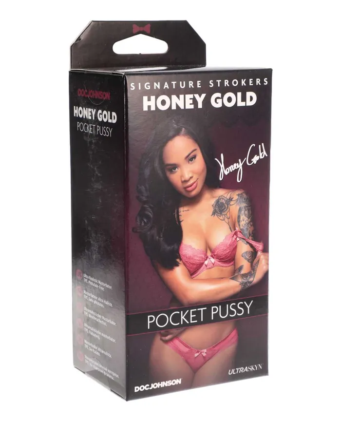 Signature Strokers Honey Gold Ultraskyn Pocket Masturbator Pussy Caramel Signature Strokers Male Sex Toys