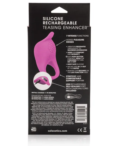 Silicone Rechargeable Teasing Enhancer Cock Ring Pink Couples Enhancers Male Sex Toys