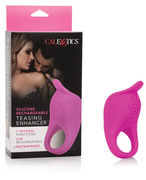 Silicone Rechargeable Teasing Enhancer Cock Ring Pink Couples Enhancers Male Sex Toys