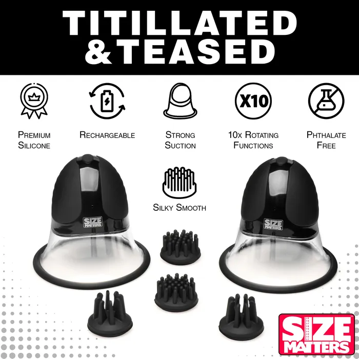 Size Matters Female Sex Toys 10X Rotating Nipple Suckers with 4 Attachments
