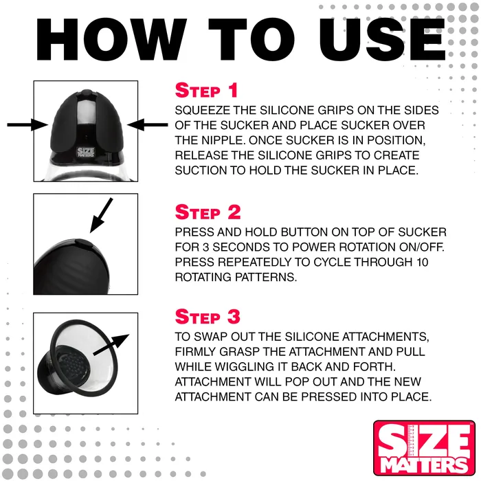 Size Matters Female Sex Toys 10X Rotating Nipple Suckers with 4 Attachments