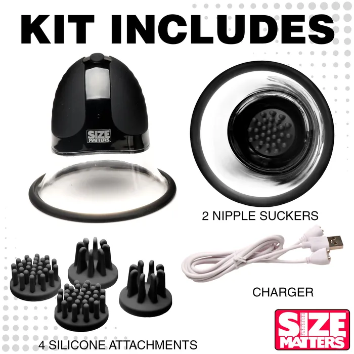 Size Matters Female Sex Toys 10X Rotating Nipple Suckers with 4 Attachments