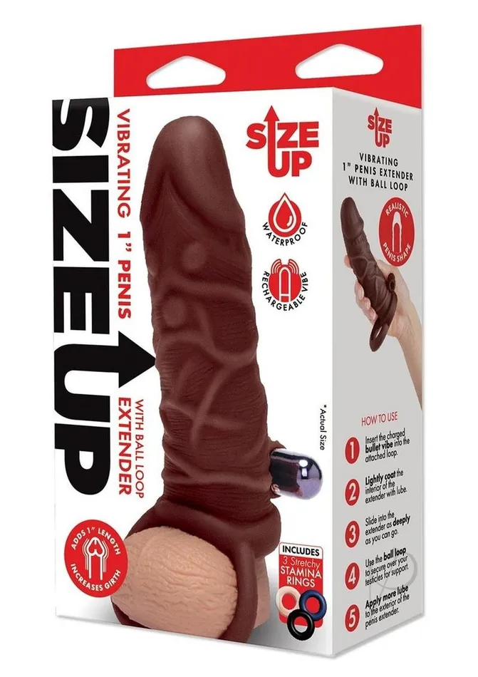 Size Up Size Up Silicone Vibrating Realistic Penis Extender with Ball Loop 1in Chocolate Male Sex Toys Size Up Size Up Silicone Vibrating Realistic Penis Extender with Ball Loop 1in Chocolate Male Sex Toys