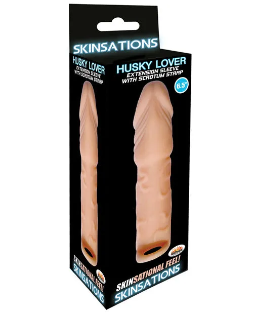 Skinsations Skinsations Husky Lover Extension Sleeve with Scrotum Strap 65in Vanilla Male Sex Toys