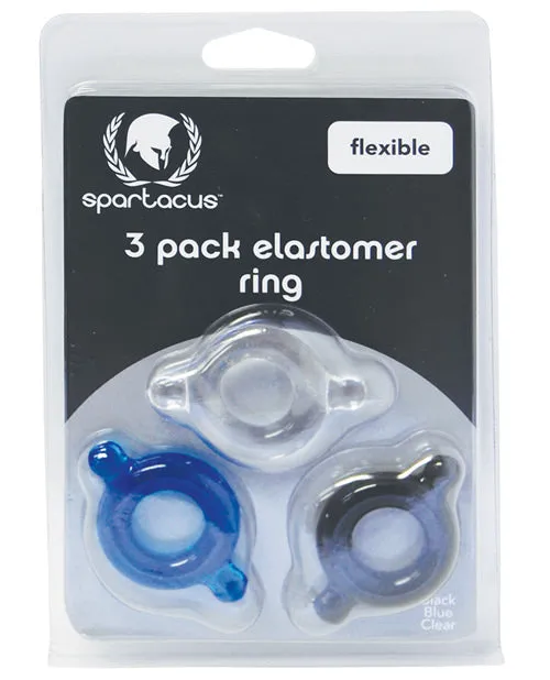 Spartacus Spartacus Elastomer Cock Ring Set Black Blue Clear Pack of 3 Anal Spartacus Spartacus Elastomer Cock Ring Set Black Blue Clear Pack of 3 Anal