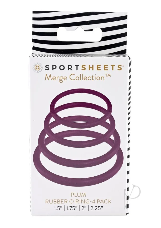 Sportsheets Male Sex Toys Rubber ORing Assorted Sizes 4 pack Plum
