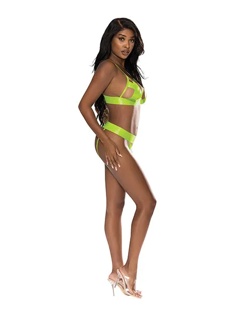 StrapTease Bra Crotchless Panty Neon Yellow LXL Exposed Female Sex Toys