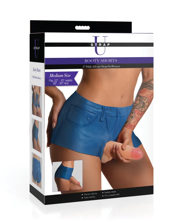 Strap U Strap U Booty Shorts Strap On Harness with Dildo 6in BlueVanilla Medium Female Sex Toys Strap U Strap U Booty Shorts Strap On Harness with Dildo 6in BlueVanilla Medium Female Sex Toys