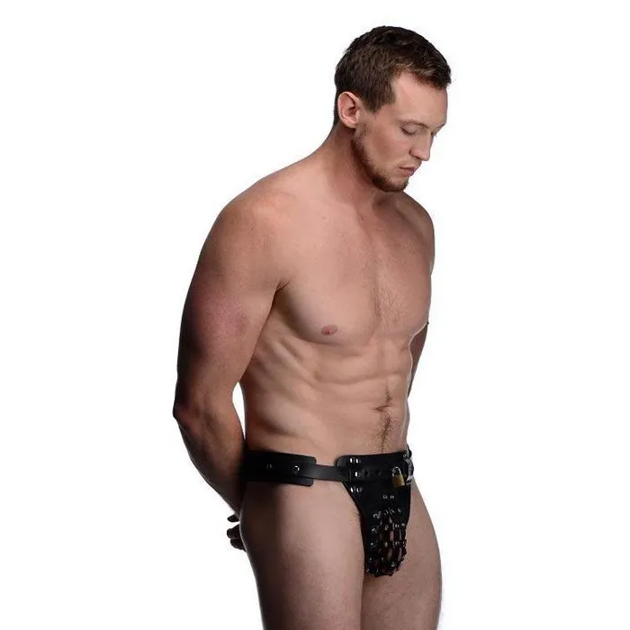 Strict Leather Leather Male Chastity Belt with Anal Plug Harness Male Sex Toys
