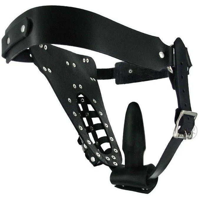 Strict Leather Leather Male Chastity Belt with Anal Plug Harness Male Sex Toys