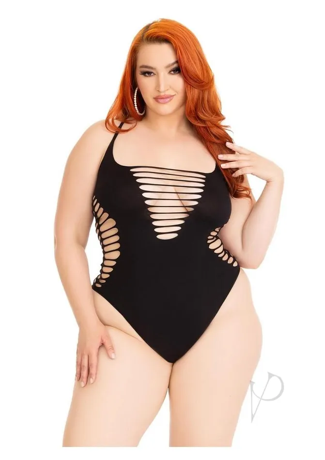Teddies And Bodies Leg Avenue Leg Avenue Seamless Shredded Racer Back Thong Bodysuit 1X2X Black Teddies And Bodies Leg Avenue Leg Avenue Seamless Shredded Racer Back Thong Bodysuit 1X2X Black