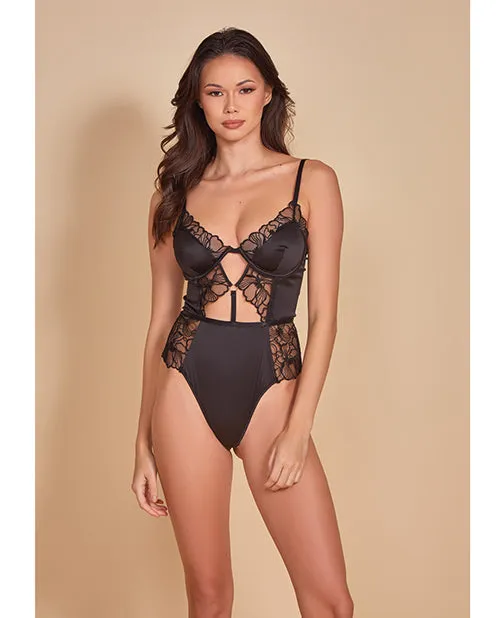 Thread Bare Satin Embroidered Mesh Teddy Black SM Hauty Anal