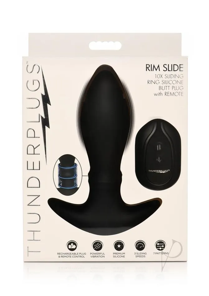 Thunder Plugs Rim Slide 7x Sliding Ring Silicone Rechargeable Butt Plug with Remote Control Black Thunder Plugs Male Sex Toys Thunder Plugs Rim Slide 7x Sliding Ring Silicone Rechargeable Butt Plug with Remote Control Black Thunder Plugs Male Sex Toys