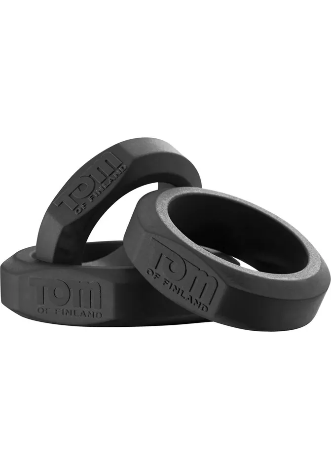 Tom Of Finland 3 Piece Silicone Cock Ring Set Black Tom Of Finland Male Sex Toys