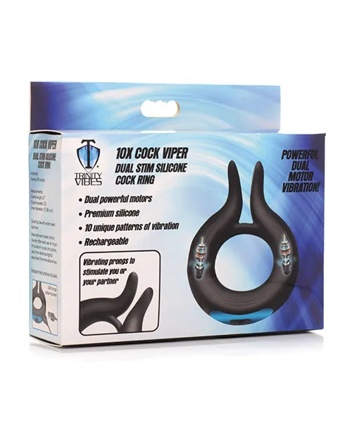 Trinity Men Male Sex Toys Trinity Men 10X Cock Viper Dual Stimulating Rechargeable Silicone Cock Ring Black