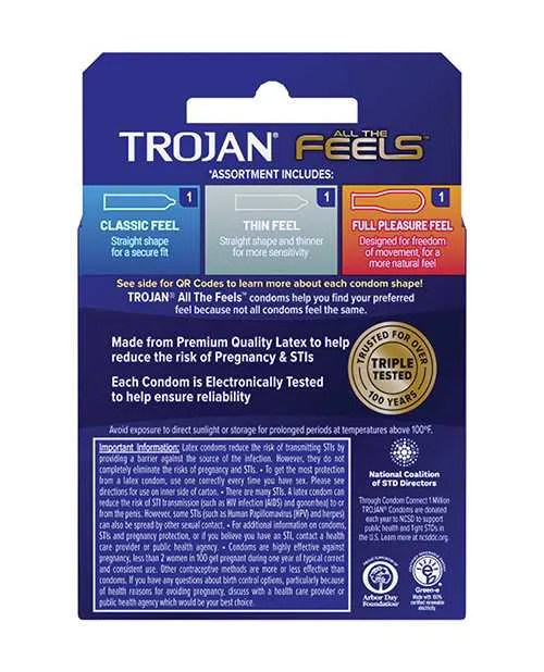 Trojan Trojan All The Feels Latex Lubricated Condoms 3 Pack Male Sex Toys Trojan Trojan All The Feels Latex Lubricated Condoms 3 Pack Male Sex Toys