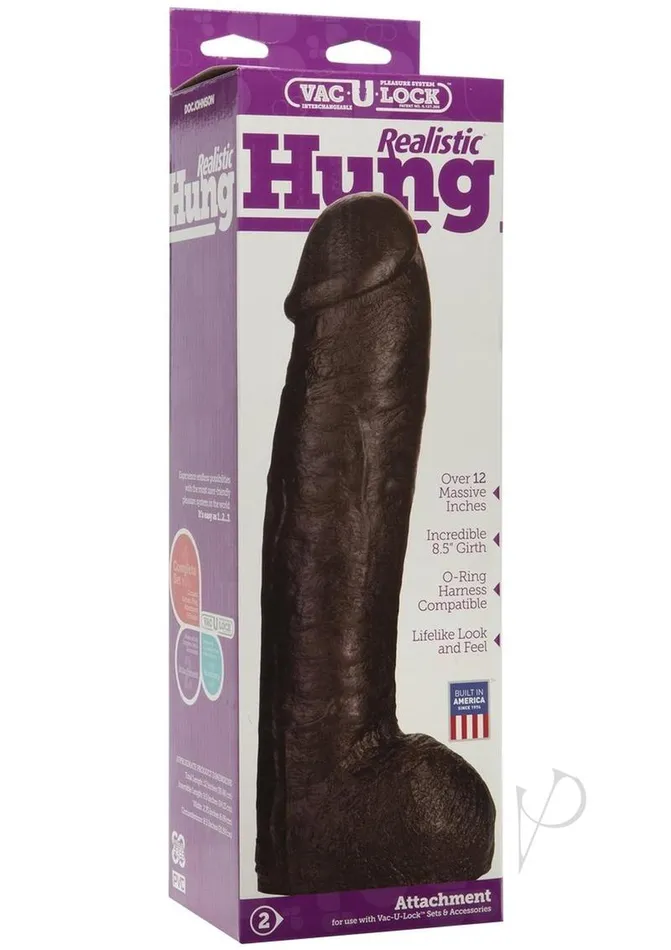 VacULock Realistic Hung Dildo 12in Black Vac U Lock Dildos