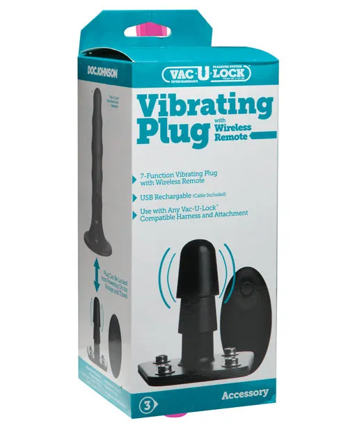 VacULock Vibrating Plug with Rechargeable Harness Accessory and Remote Control Black Vac U Lock Female Sex Toys