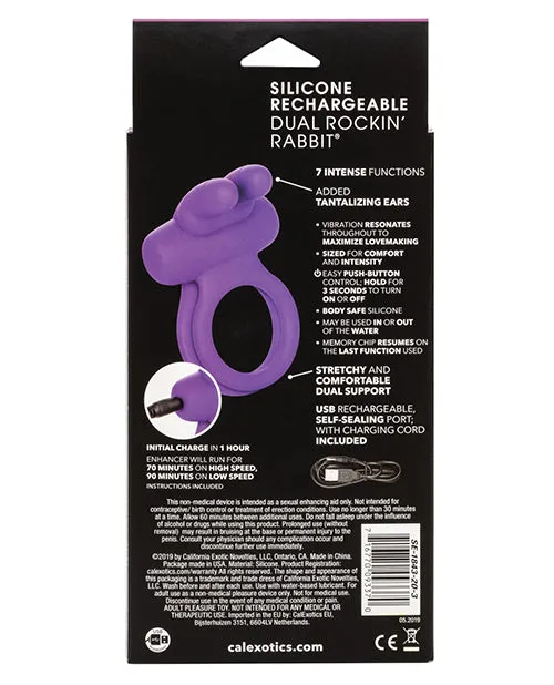 Vibrators Couples Enhancers Silicone Rechargeable Dual Rockin Rabbit Multi Speed Cockring Waterproof Purple