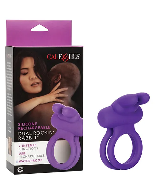Vibrators Couples Enhancers Silicone Rechargeable Dual Rockin Rabbit Multi Speed Cockring Waterproof Purple