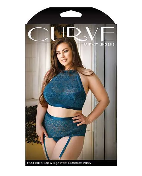 Vibrators Curve By Fantasy Lingerie Curve Shay lace halter Bra Top High Waist Crotchless Panty wRemovable Garters Teal 3X4X Vibrators Curve By Fantasy Lingerie Curve Shay lace halter Bra Top High Waist Crotchless Panty wRemovable Garters Teal 3X4X