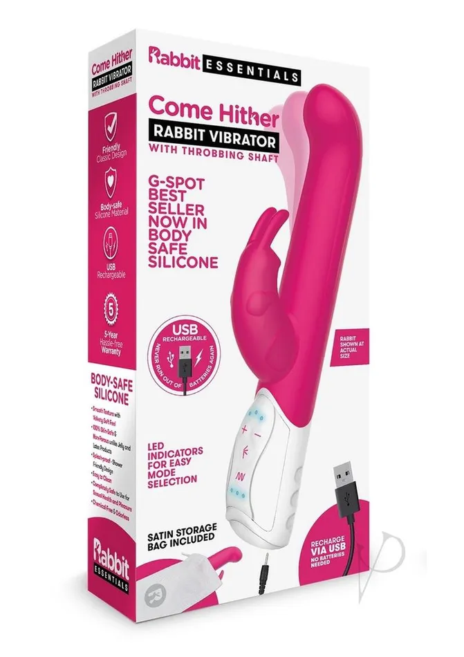 Vibrators Rabbit Essentials Silicone Rechargeable Come Hither GSpot Rabbit Hot Pink Rabbit Essentials Vibrators Rabbit Essentials Silicone Rechargeable Come Hither GSpot Rabbit Hot Pink Rabbit Essentials